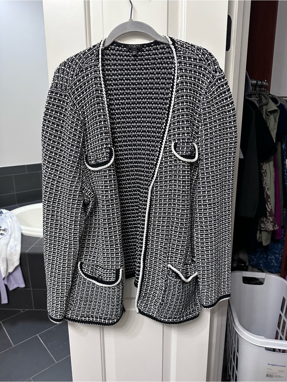 Talbots Black and White Tweed Open-Front Jacket